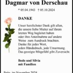 Danksagung Dagmar von Derschau