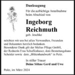 Danksagung Ingeborg Reichmuth geb. Jeschke
