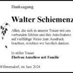 Danksagung Walter Schiemenz