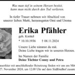 Traueranzeige Erika Pfähler