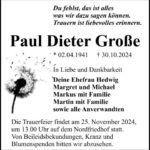 Traueranzeige Paul Dieter Große