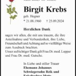 Danksagung Birgit Krebs geb. Hegner