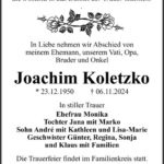 Traueranzeige Joachim Koletzko