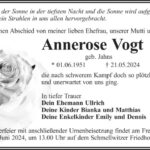 Traueranzeige Annerose Vogt geb. Jahns