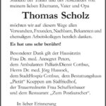 Danksagung Thomas Scholz