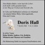 Traueranzeige Doris Haß