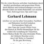 Danksagung Gerhard Lehmann