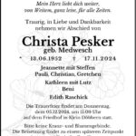 Traueranzeige Christa Pesker
