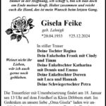 Traueranzeige Gisela Feike geb. Lehnigk