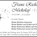 Traueranzeige Franz Richard Mickolay
