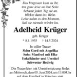 Traueranzeige Adelheid Krüger