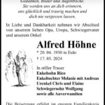 Traueranzeige Alfred Höhne
