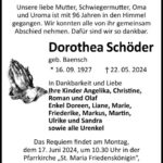 Traueranzeige Dorothea Schöder geb. Baensch