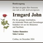 Danksagung Irmgard John