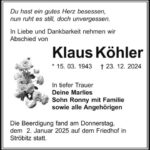 Traueranzeige Klaus Köhler