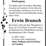 Danksagung Erwin Brunsch