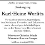 Danksagung Karl-Heinz Wörlitz