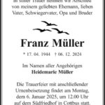 Traueranzeige Franz Müller