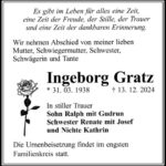 Traueranzeige Ingeborg Gratz