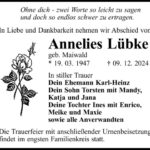 Traueranzeige Annelies Lübke geb. Maiwald