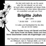 Traueranzeige Brigitte John geb. Land