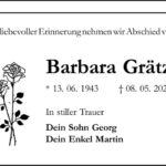 Traueranzeige Barbara Grätz