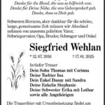 Traueranzeige Siegfried Wehlan