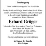 Danksagung Erhard Gröger