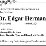 Traueranzeige Dr. Edgar Hermann