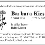 Traueranzeige Barbara Kiesel