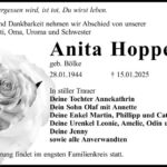 Traueranzeige Anita Hoppe geb. Bölke
