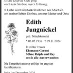 Traueranzeige Edith Jungnickel