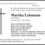 Traueranzeige Martha Lehmann geb. Mellack