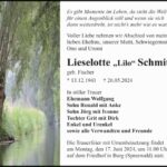 Danksagung Lieselotte "Lilo" Schmitz geb. Fischer