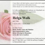 Traueranzeige Helga Wolk geb. Fielo
