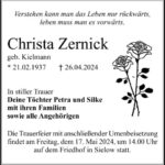 Traueranzeige Christa Zernick geb. Kielmann