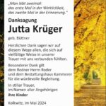 Danksagung Jutta Krüger geb. Büttner