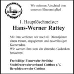 Traueranzeige Hans-Werner Rattey