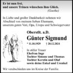 Traueranzeige Günter Sigmund