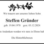 Traueranzeige Steffen Gründer