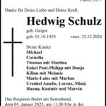 Traueranzeige Hedwig Schulz