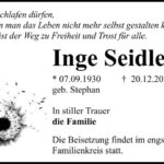 Traueranzeige Inge Seidler