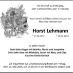 Traueranzeige Horst Lehmann