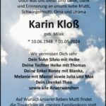 Traueranzeige Karin Kloß geb. Milek