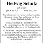 Danksagung Hedwig Schulz
