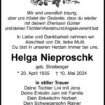 Traueranzeige Helga Nieproschk geb. Streiberger