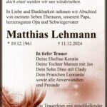 Traueranzeige Matthias Lehmann