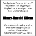 Traueranzeige Klaus-Harald Kliem