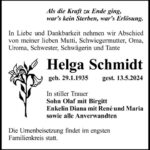 Traueranzeige Helga Schmidt