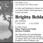 Traueranzeige Brigitta Behla